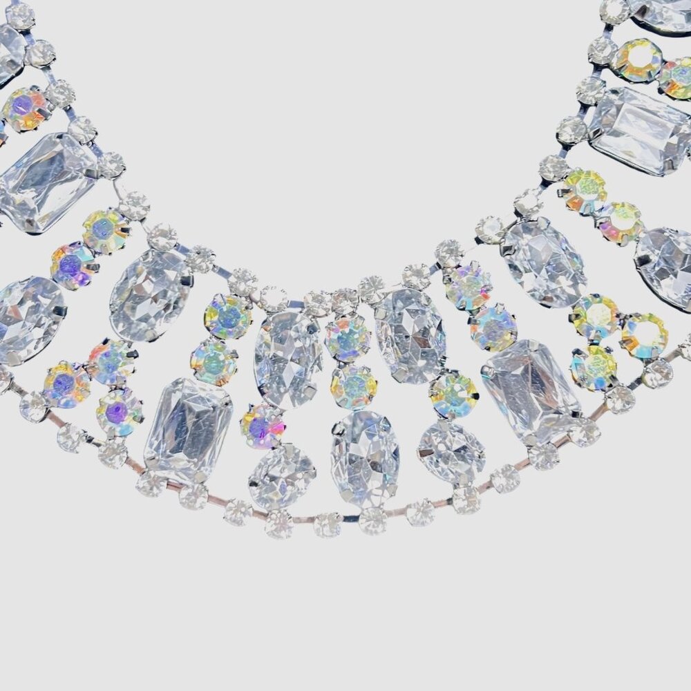 Kirks Folly Silver Tone Aurora Borealis And Clear Rhinestone Collar Necklace (59 - Picture 4 of 10